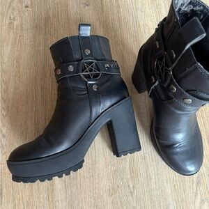 Killstar Black Pentagram Heeled Boots